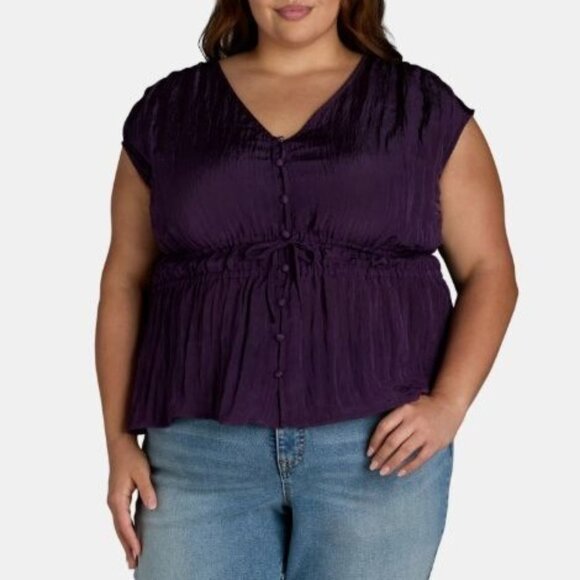 Terra & Sky Drawstring Waist Blouse Womens 4X Dark Plum Purple New Recycled Fibe - Picture 1 of 10